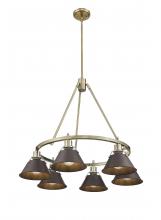 Golden 3306-6 AB-RBZ - Orwell AB 6 Light Chandelier in Aged Brass with Rubbed Bronze shades