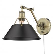 Golden 3306-A1W AB-BLK - Orwell AB 1 Light Articulating Wall Sconce in Aged Brass with Matte Black shade