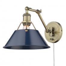 Golden 3306-A1W AB-NVY - Orwell AB 1 Light Articulating Wall Sconce in Aged Brass with Matte Navy shade