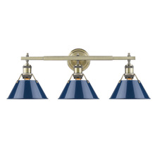 Golden 3306-BA3 AB-NVY - Orwell AB 3 Light Bath Vanity in Aged Brass with Matte Navy shades