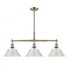 Golden 3306-LP AB-DB - Orwell AB 3 Light Linear Pendant in Aged Brass with Dusky Blue shades