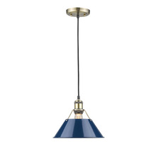 Golden 3306-M AB-NVY - Orwell AB Medium Pendant - 10" in Aged Brass with Matte Navy shade