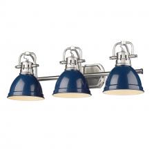 Golden 3602-BA3 PW-NVY - Duncan PW 3 Light Bath Vanity in Pewter with Navy Blue Shade