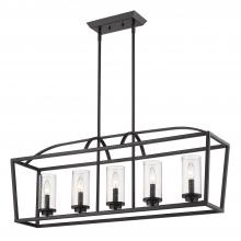 Golden 4309-LP BLK-BLK-SD - Mercer 5 Light Linear Pendant in Matte Black with Matte Black accents and Seeded Glass