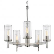 Golden 7011-5 PW-CLR - Winslett 5-Light Chandelier in Pewter with Ribbed Clear Glass Shades