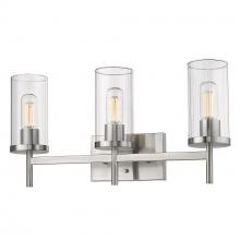 Golden 7011-BA3 PW-CLR - Winslett 3-Light Bath Vanity in Pewter with Ribbed Clear Glass Shades