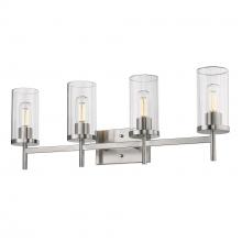 Golden 7011-BA4 PW-CLR - Winslett 4-Light Bath Vanity in Pewter with Ribbed Clear Glass Shades