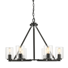 Golden 7041-6 BLK-CLR - Monroe 6 Light Chandelier in Matte Black with Gold Highlights and Clear Glass