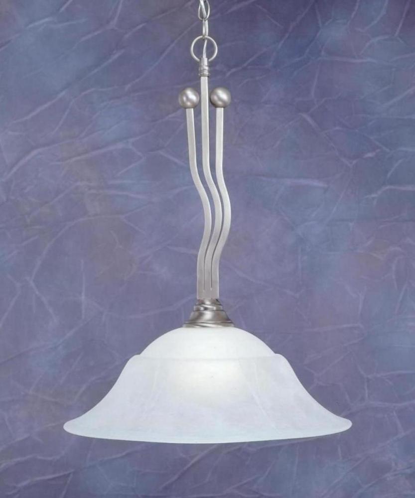 One Light Brushed Nickel White Marble Glass Down Pendant