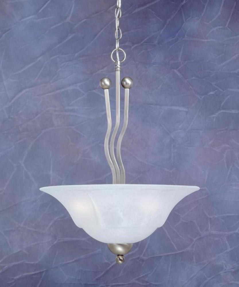 Three Light Brushed Nickel White Marble Glass Up Pendant