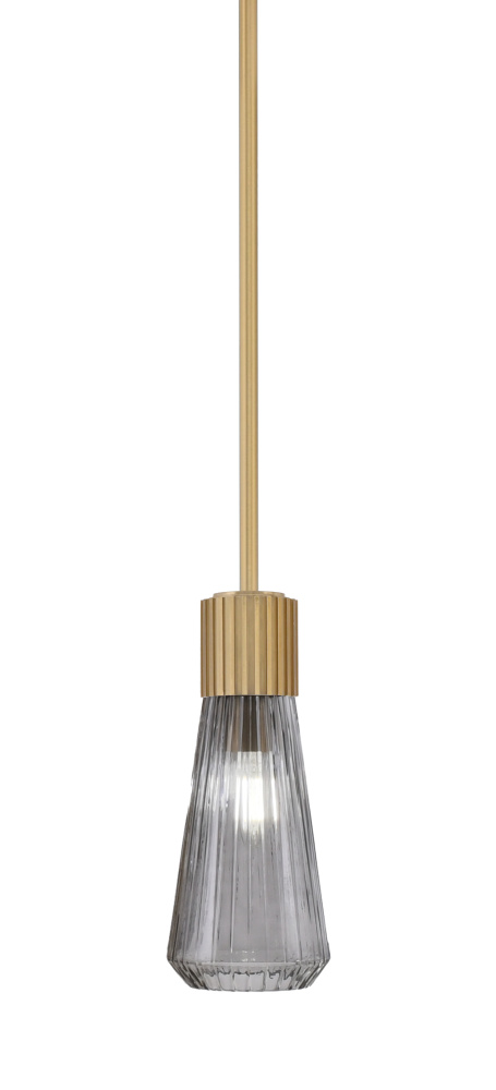 Everleigh Stem Hung Mini Pendant Shown in New Age Brass Finish with 4" Smoke Glass