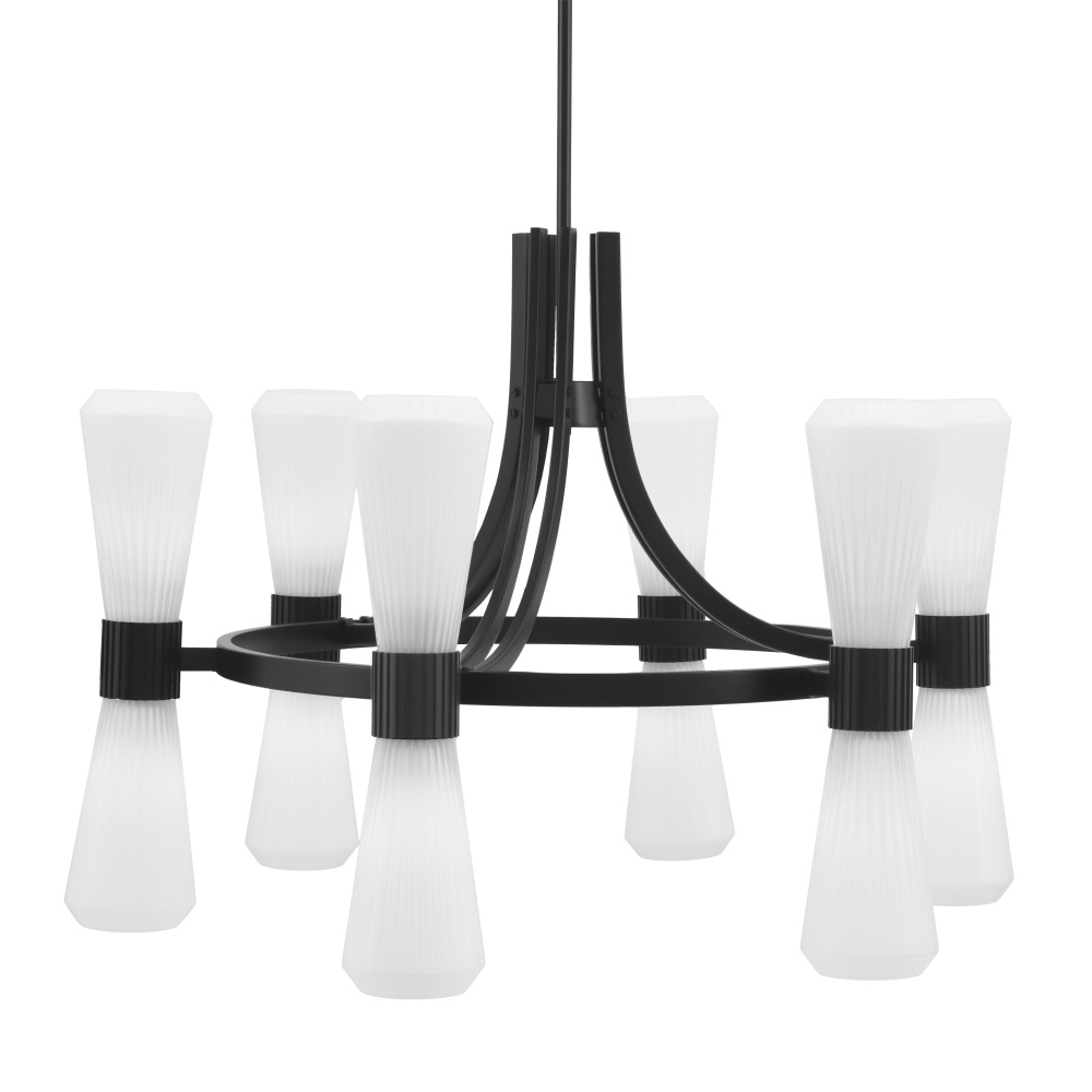 Everleigh 12 Light Chandelier Shown in Matte Black Finish with 4" White Glass