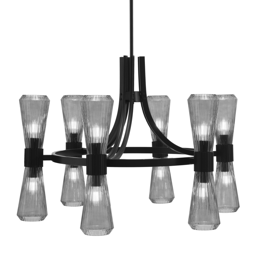 Everleigh 12 Light Chandelier Shown in Matte Black Finish with 4" Smoke Glass