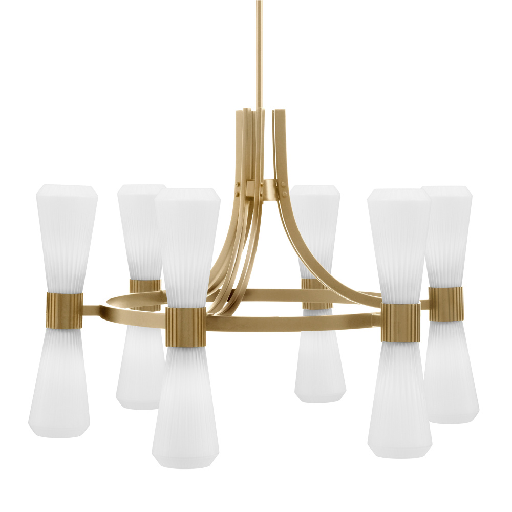 Everleigh 12 Light Chandelier Shown in New Age Brass Finish with 4" White Glass