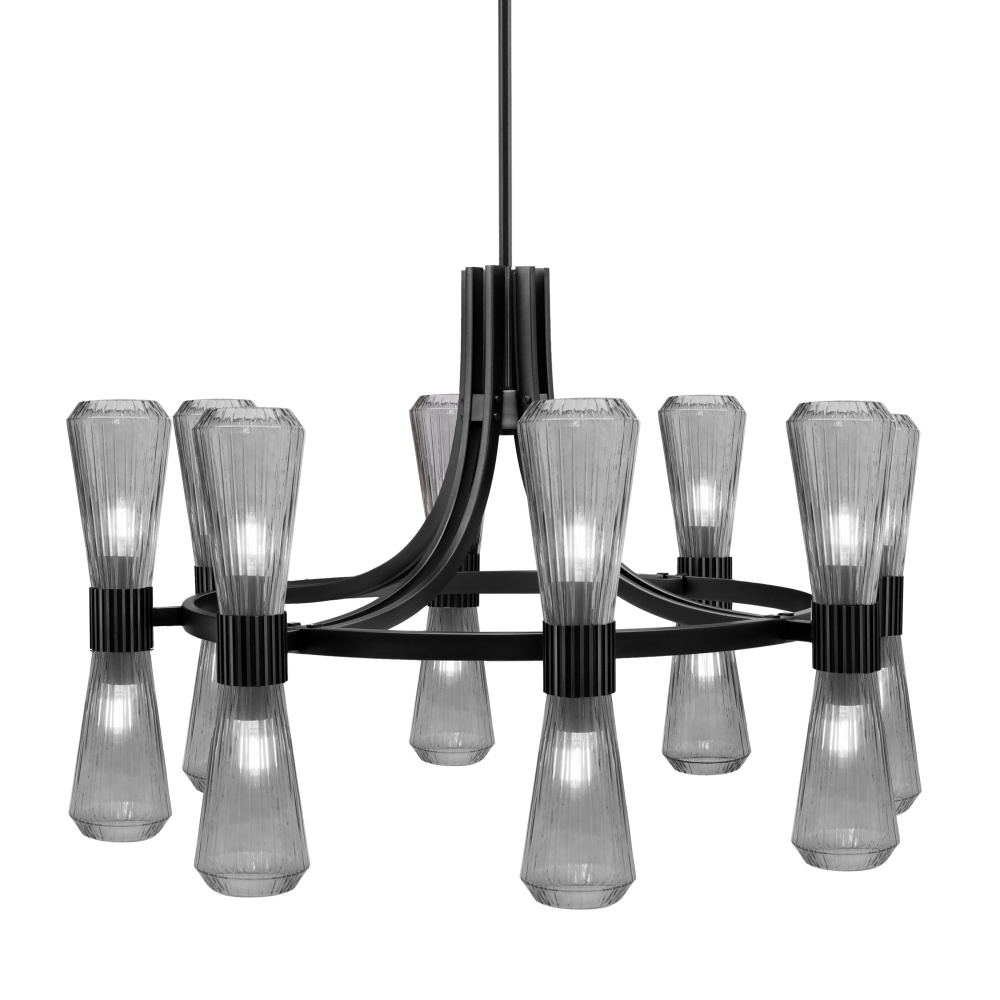Everleigh 16 Light Chandelier Shown in Matte Black Finish with 4" Smoke Glass