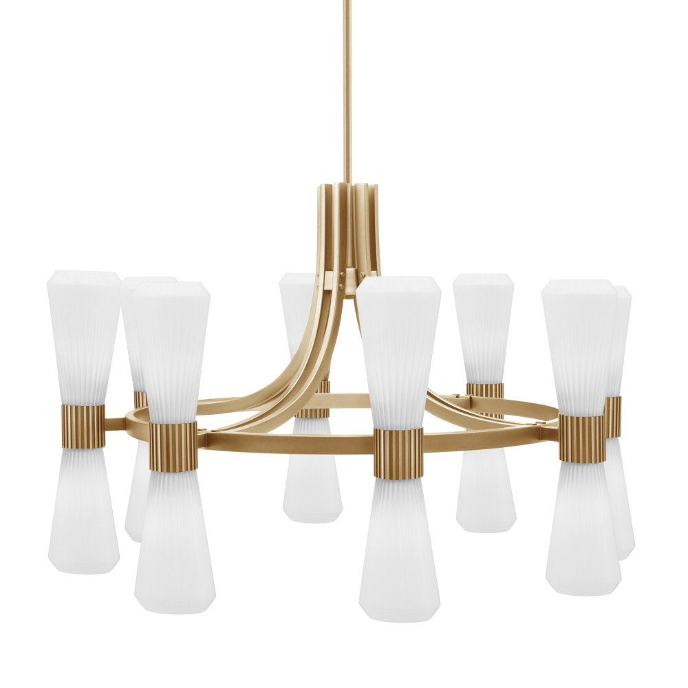 Everleigh 16 Light Chandelier Shown in New Age Brass Finish with 4" White Glass