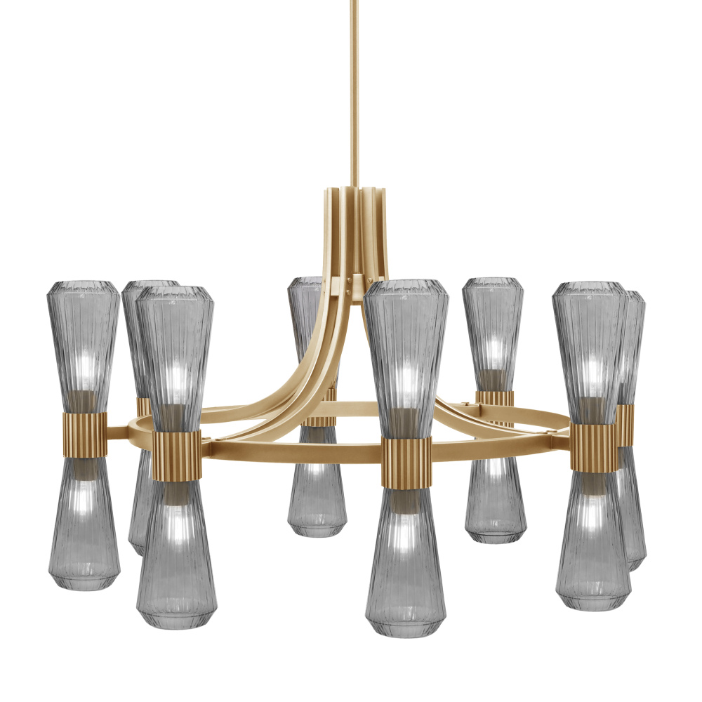 Everleigh 16 Light Chandelier Shown in New Age Brass Finish with 4" Smoke Glass