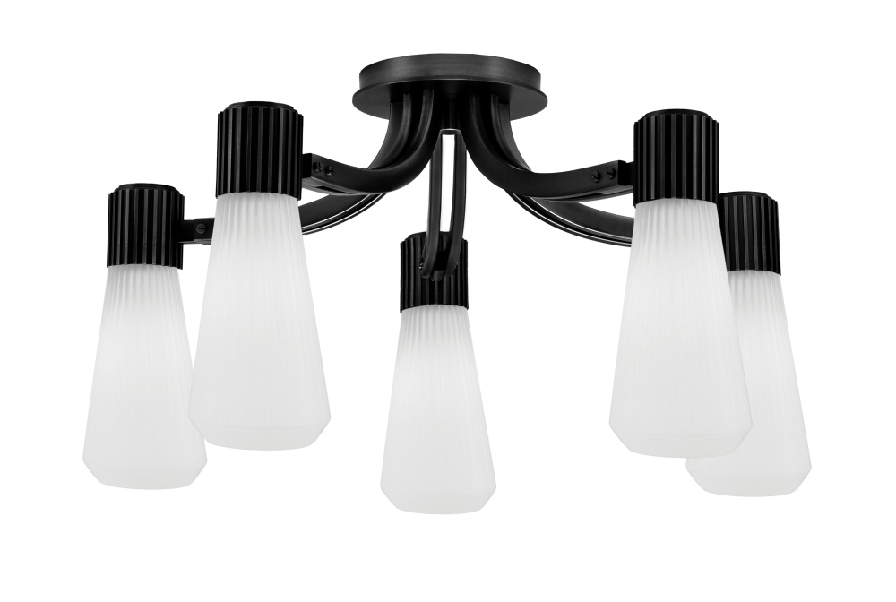 Everleigh 5 Light Semi-Flush Shown in Matte Black Finish with 4" White Glass