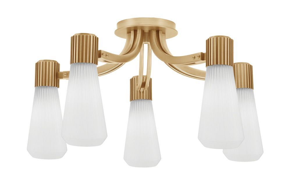 Everleigh 5 Light Semi-Flush Shown in New Age Brass Finish with 4" White Glass