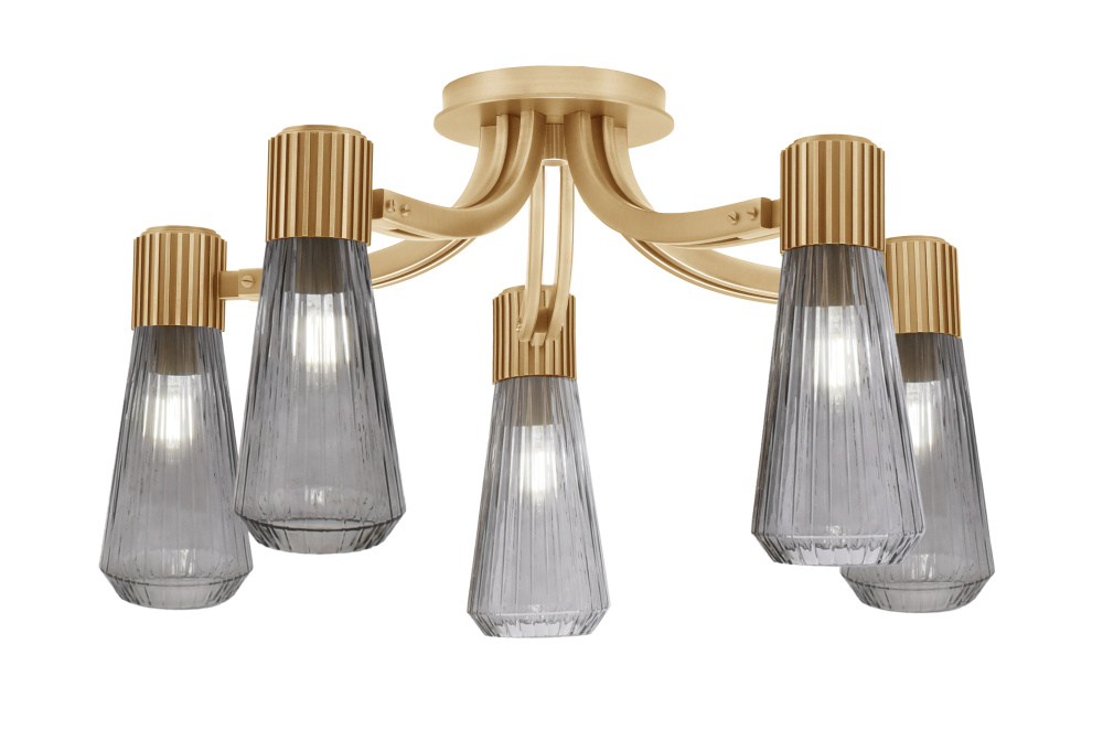 Everleigh 5 Light Semi-Flush Shown in New Age Brass Finish with 4" Smoke Glass