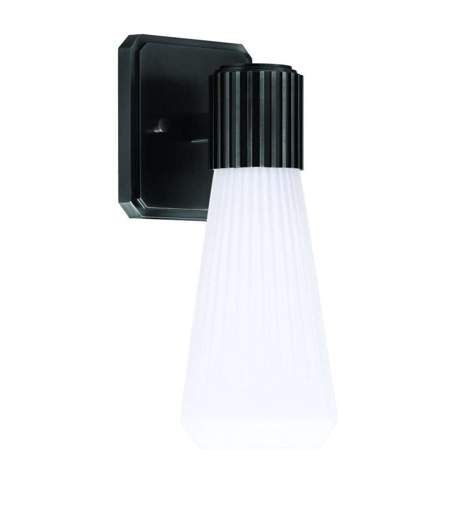 Everleigh Wall Sconce Shown in Matte Black Finish with 4" White Glass