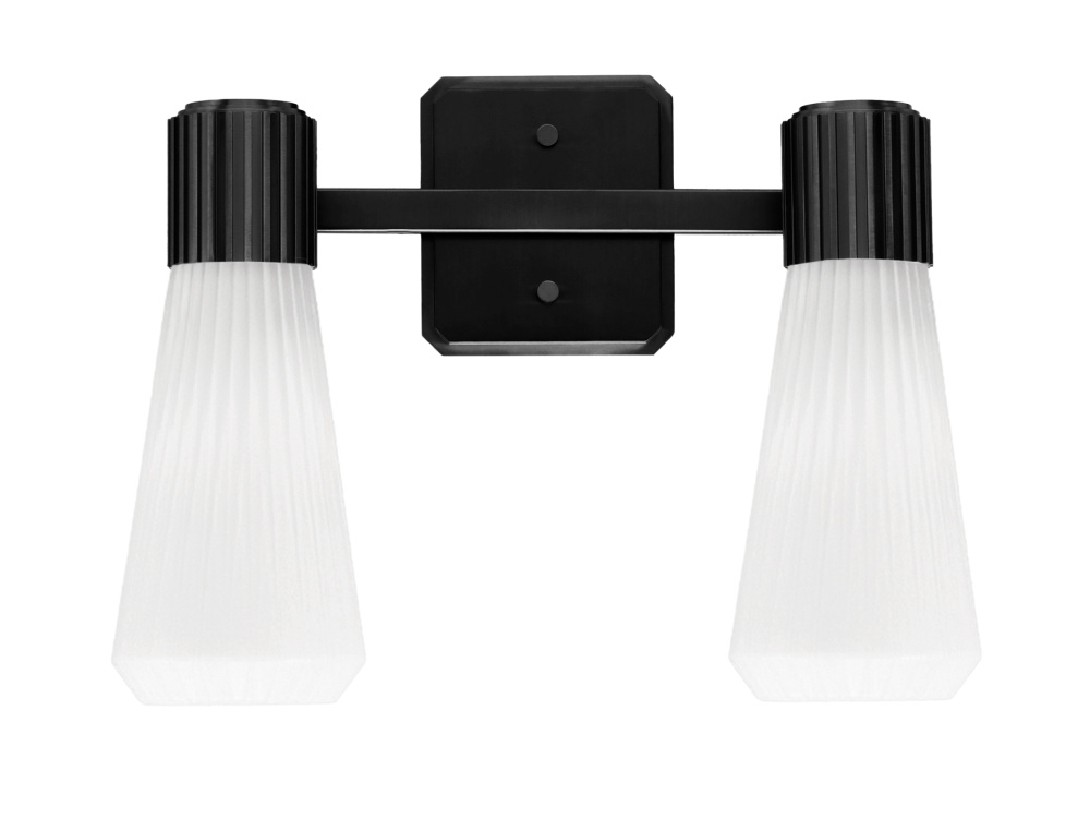 Everleigh 2 Light Bath Bar Shown in Matte Black Finish with 4" White Glass