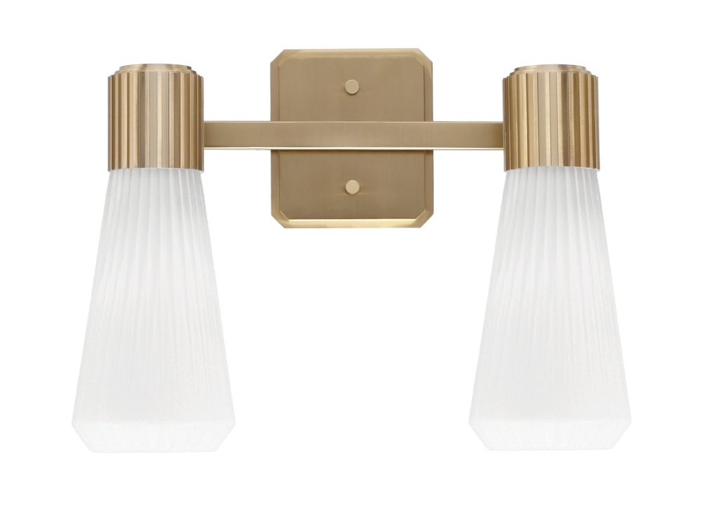 Everleigh 2 Light Bath Bar Shown in New Age Brass Finish with 4" White Glass