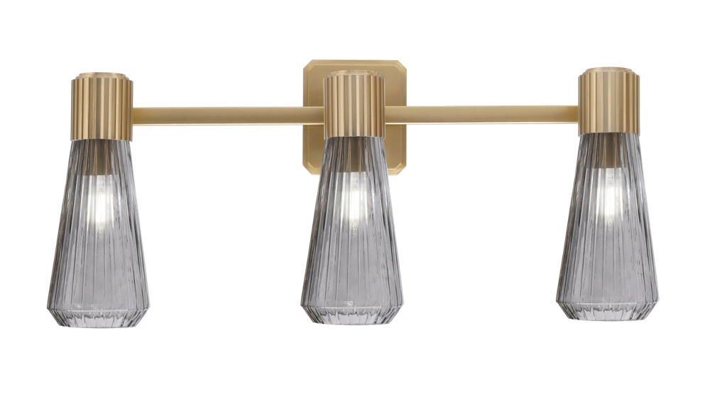 Everleigh 3 Light Bath Bar Shown in New Age Brass Finish with 4" Smoke Glass