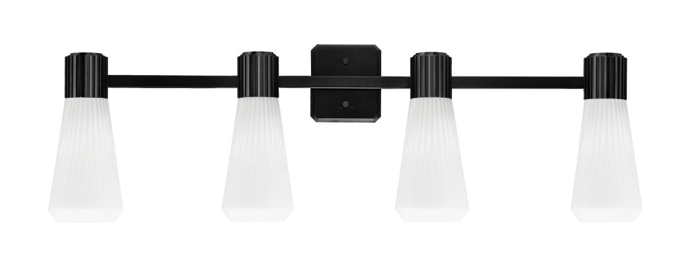 Everleigh 4 Light Bath Bar Shown in Matte Black Finish with 4" White Glass