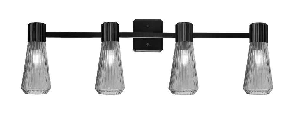 Everleigh 4 Light Bath Bar Shown in Matte Black Finish with 4" Smoke Glass
