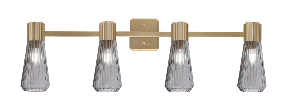 Everleigh 4 Light Bath Bar Shown in New Age Brass Finish with 4" Smoke Glass