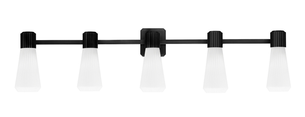 Everleigh 5 Light Bath Bar Shown in Matte Black Finish with 4" White Glass