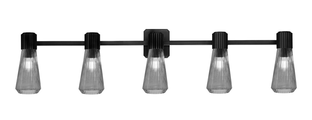 Everleigh 5 Light Bath Bar Shown in Matte Black Finish with 4" Smoke Glass
