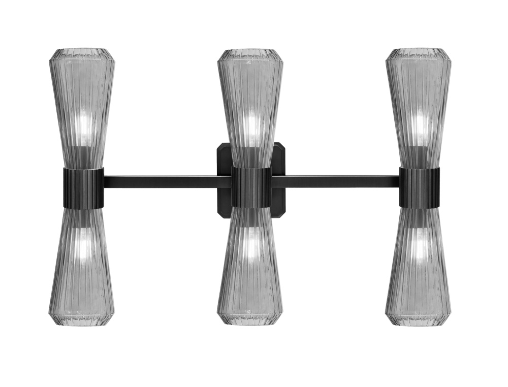 Everleigh 6 Light Bath Bar Shown in Matte Black Finish with 4" Smoke Glass