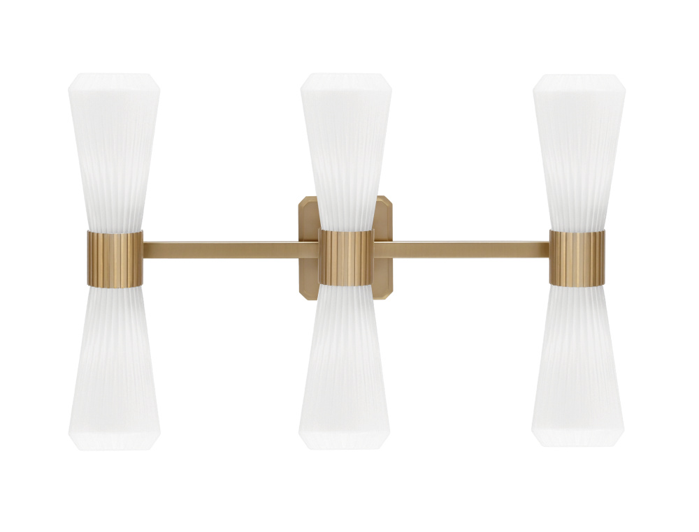 Everleigh 6 Light Bath Bar Shown in New Age Brass Finish with 4" White Glass