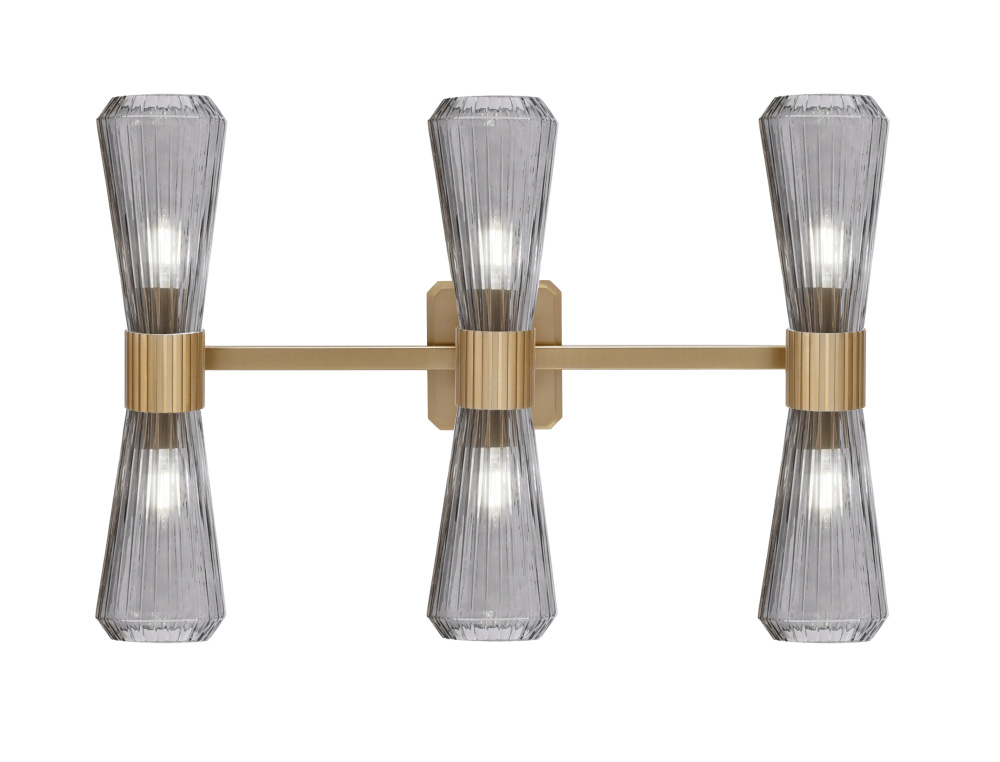 Everleigh 6 Light Bath Bar Shown in New Age Brass Finish with 4" Smoke Glass