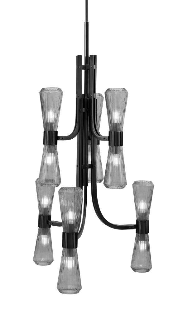 Everleigh 12 Light Chandelier Shown in Matte Black Finish with 4" Smoke Glass