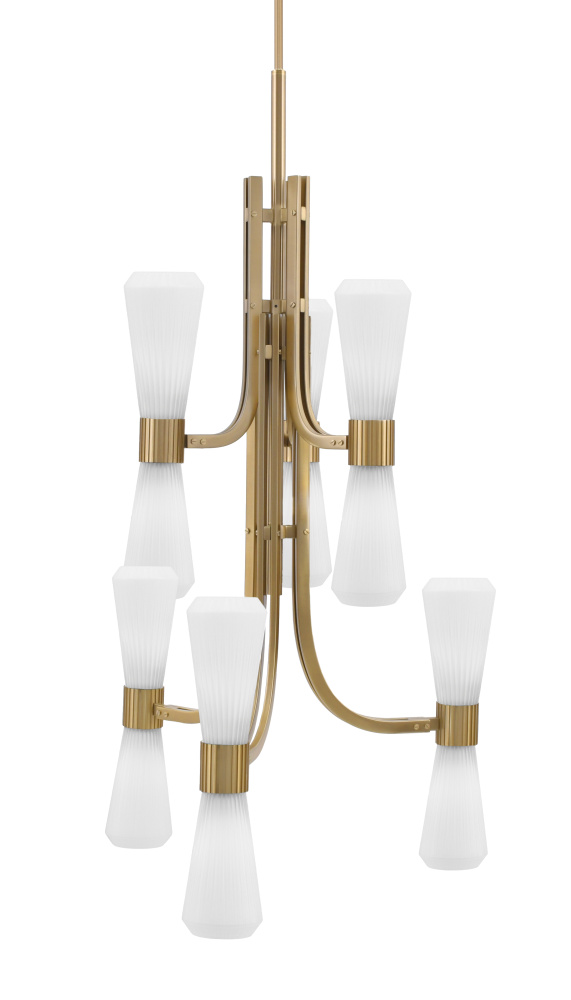 Everleigh 12 Light Chandelier Shown in New Age Brass Finish with 4" White Glass