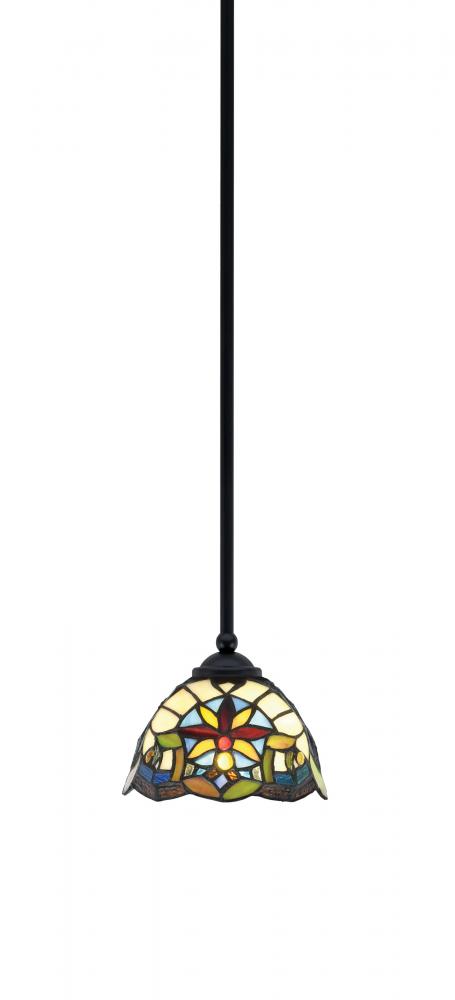 Zilo Stem Mini Pendant, Matte Black Finish, 7" Earth Star Art Glass