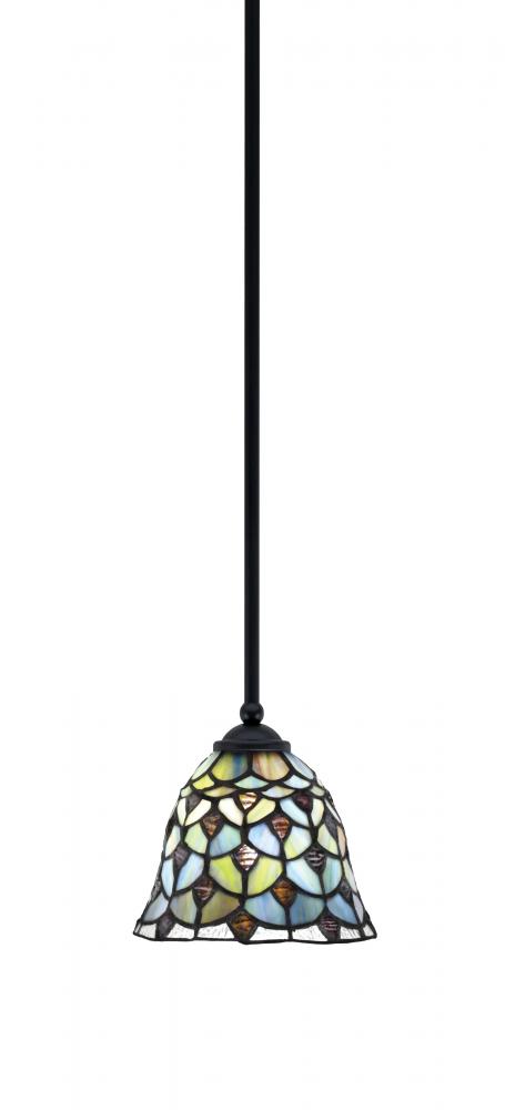 Zilo Stem Mini Pendant, Matte Black Finish, 7" Crescent Art Glass