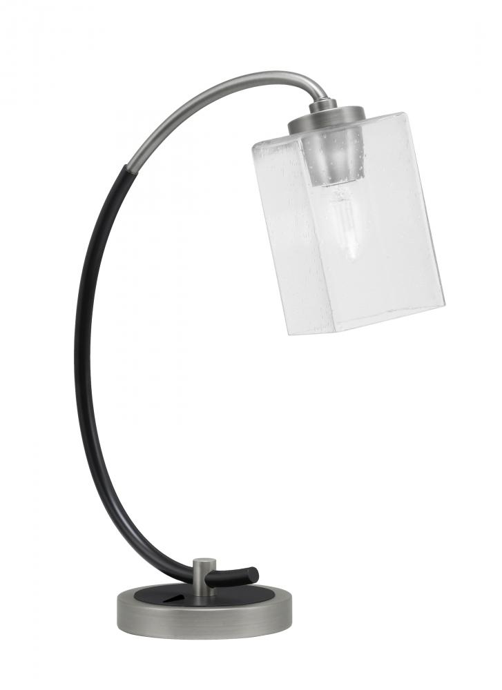 Desk Lamp, Graphite & Matte Black Finish, 4" Square Clear Bubble Glass