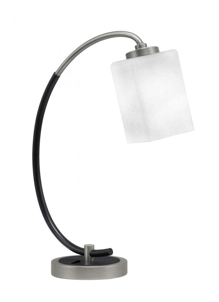 Desk Lamp, Graphite & Matte Black Finish, 4" Square White Muslin Glass