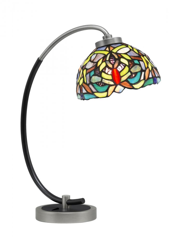 Desk Lamp, Graphite & Matte Black Finish, 7" Kaleidoscope Art Glass