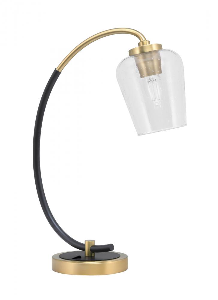 Desk Lamp, Matte Black & New Age Brass Finish, 5" Clear Bubble Glass