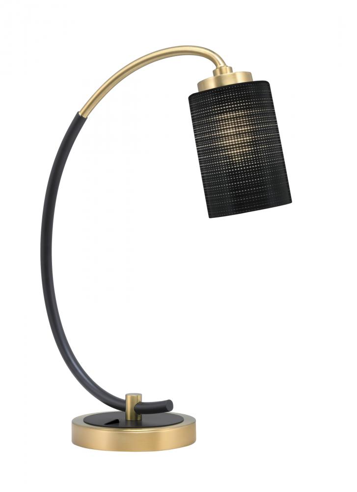 Desk Lamp, Matte Black & New Age Brass Finish, 4" Black Matrix Glass