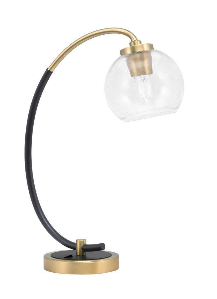 Desk Lamp, Matte Black & New Age Brass Finish, 5.75" Clear Bubble Glass