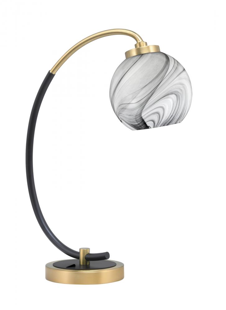 Desk Lamp, Matte Black & New Age Brass Finish, 5.75" Onyx Swirl Glass