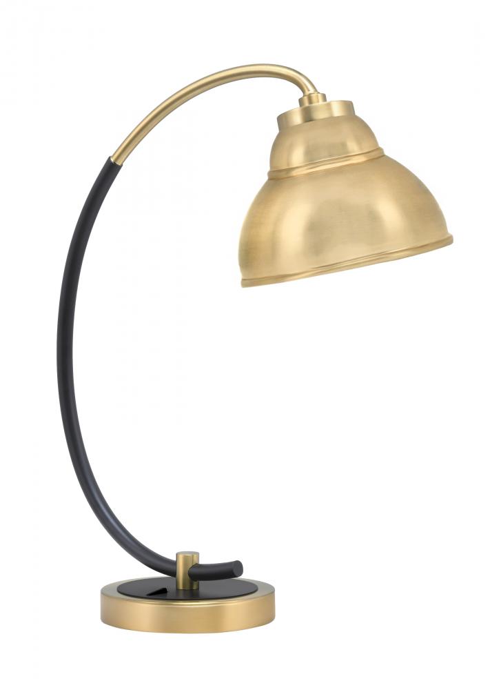 Desk Lamp, Matte Black & New Age Brass Finish, 7" New Age Brass Double Bubble Metal Shade