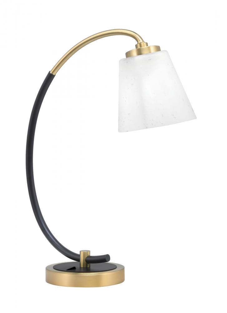 Desk Lamp, Matte Black & New Age Brass Finish, 4.5" Square White Muslin Glass