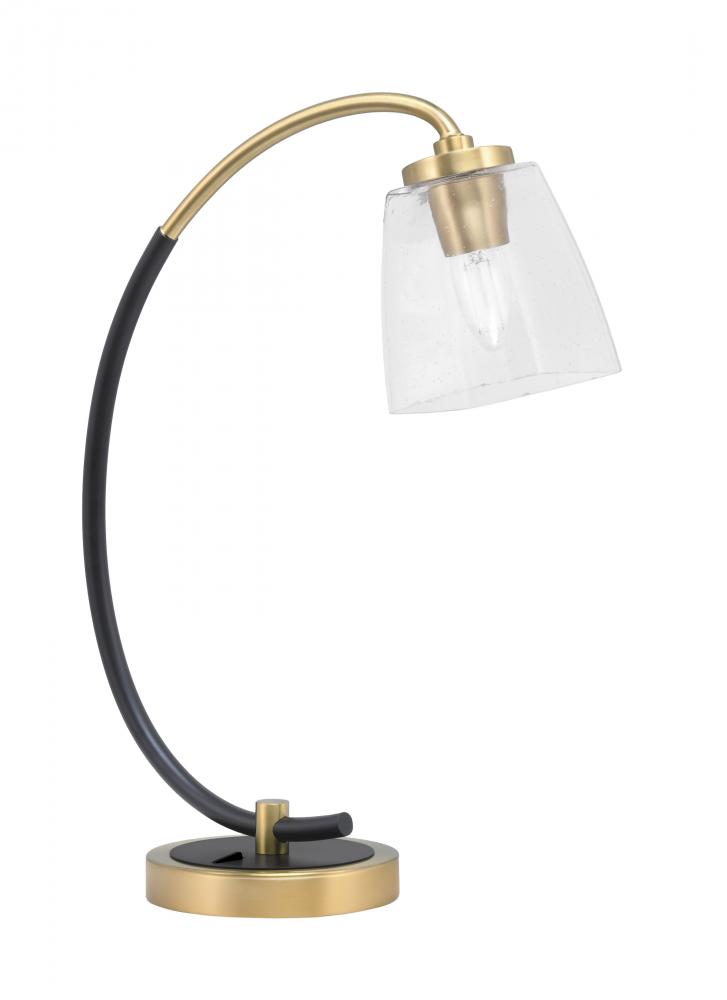 Desk Lamp, Matte Black & New Age Brass Finish, 4.5" Square Clear Bubble Glass